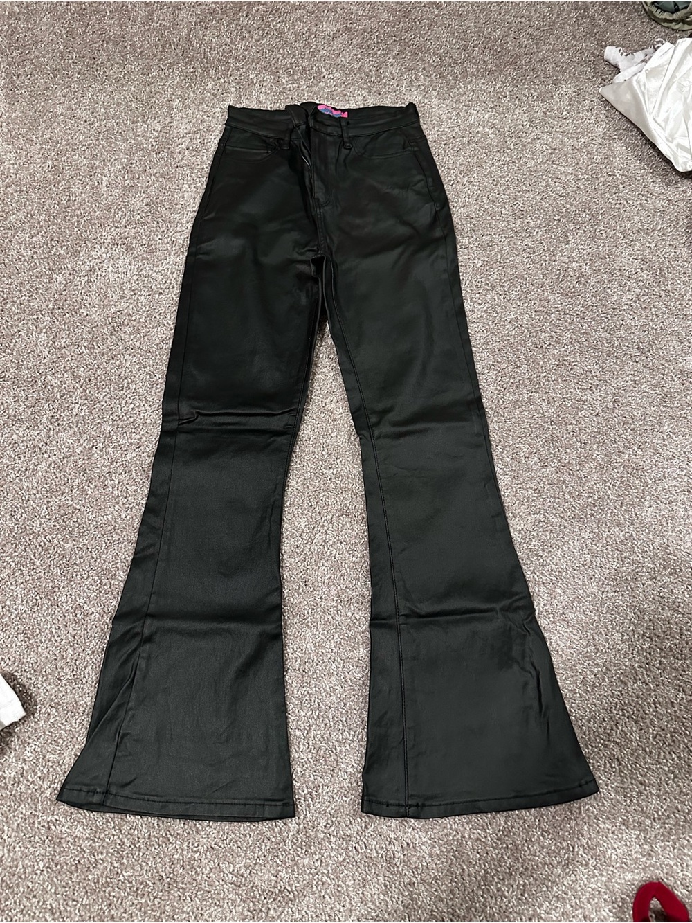 Edikted Black Faux Leather Bell Bottom Pants
